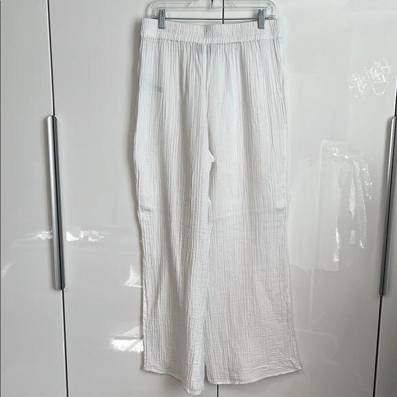 ASOS Curve NWOT White Cotton Crinkle Wide Leg Pants Elastic Waist, Size 12 - Picture 5 of 10